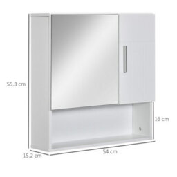Kleankin Bathroom Mirror Cabinet Wall Mount Storage Organizer W/ Door, White - thumbnail 3
