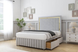 "Sloomy Boston Gold Silver Plush Divan Bed 4 Drawers-54"" Floor Standing Headboard 12"" Footboard 4'6 Double" - thumbnail 4