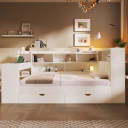 Matteo Double Daybed With Integrated Desk & Storage - 4Ft6 White Wooden Bed Frame With Usb & Type-C Ports - thumbnail 6