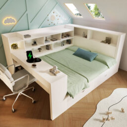 Matteo Double Daybed With Integrated Desk & Storage - 4Ft6 White Wooden Bed Frame With Usb & Type-C Ports - thumbnail 8