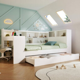 Matteo Double Daybed With Integrated Desk & Storage - 4Ft6 White Wooden Bed Frame With Usb & Type-C Ports - thumbnail 9