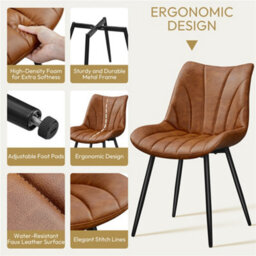 Yaheetech Set Of 2 Upholstered Faux Leather Dining Chairs W/ Metal Legs - Retro Brown - thumbnail 8