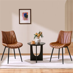 Yaheetech Set Of 2 Upholstered Faux Leather Dining Chairs W/ Metal Legs - Retro Brown