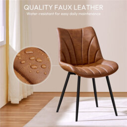 Yaheetech Set Of 2 Upholstered Faux Leather Dining Chairs W/ Metal Legs - Retro Brown - thumbnail 6