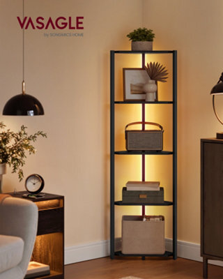 LEDREM 5-Tier Corner Shelf, Bookcase With Adjustable Led Lights, Storage Shelf With Steel Frame, 24.8 X 48 X 146.6 Cm, For Living Room - image 1