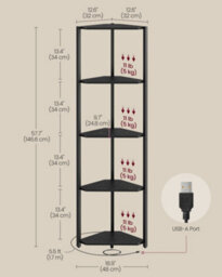 LEDREM 5-Tier Corner Shelf, Bookcase With Adjustable Led Lights, Storage Shelf With Steel Frame, 24.8 X 48 X 146.6 Cm, For Living Room - thumbnail 8