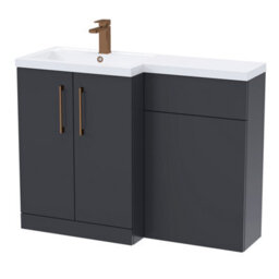 Balterley Left-Hand Bathroom Vanity And Wc Unit Combination With Basin - 1100mm - Satin Dark Grey With Brushed Bronze Handles