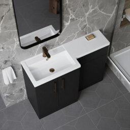 Balterley Left-Hand Bathroom Vanity And Wc Unit Combination With Basin - 1100mm - Satin Dark Grey With Brushed Bronze Handles - thumbnail 3