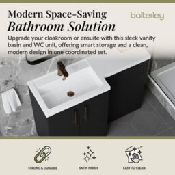 Balterley Left-Hand Bathroom Vanity And Wc Unit Combination With Basin - 1100mm - Satin Dark Grey With Brushed Bronze Handles - thumbnail 2