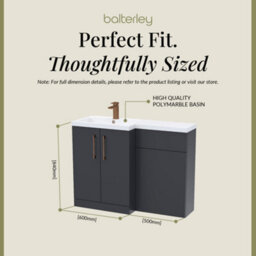 Balterley Left-Hand Bathroom Vanity And Wc Unit Combination With Basin - 1100mm - Satin Dark Grey With Brushed Bronze Handles - thumbnail 5