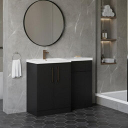 Balterley Left-Hand Bathroom Vanity And Wc Unit Combination With Basin - 1100mm - Satin Dark Grey With Brushed Bronze Handles - thumbnail 4