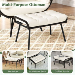 Gainoom 2Pcs Garden Patio Wicker Oversized Egg Chair White Lounge Basket Set W/ Ottoman - thumbnail 8