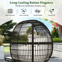 Gainoom 2Pcs Garden Patio Wicker Oversized Egg Chair White Lounge Basket Set W/ Ottoman - thumbnail 7
