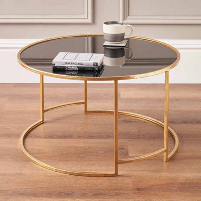 Pacific Lifestyle Veneziano Antique Gold Metal And Black Glass Coffee Table - image 1