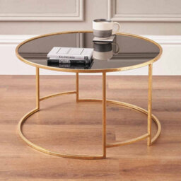 Pacific Lifestyle Veneziano Antique Gold Metal And Black Glass Coffee Table
