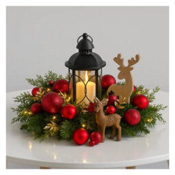 Trendi 40Cm Christmas Wreath With Led Lights Artificial Xmas Door Wreath For Front Door Wall Home Decor Holiday Garland With Red Baubles - thumbnail 3