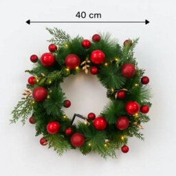 Trendi 40Cm Christmas Wreath With Led Lights Artificial Xmas Door Wreath For Front Door Wall Home Decor Holiday Garland With Red Baubles - thumbnail 6