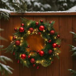 Trendi 40Cm Christmas Wreath With Led Lights Artificial Xmas Door Wreath For Front Door Wall Home Decor Holiday Garland With Red Baubles - thumbnail 5