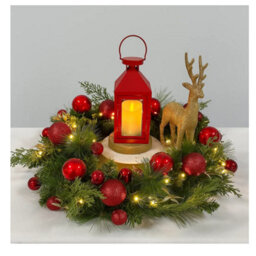 Trendi 40Cm Christmas Wreath With Led Lights Artificial Xmas Door Wreath For Front Door Wall Home Decor Holiday Garland With Red Baubles - thumbnail 2
