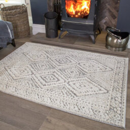 Loomed Chic Grey White Border Diamond Geometric Plush Scandi Area Rug 200X290Cm - thumbnail 2