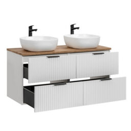 Impact Furniture Bathroom Cabinet Furniture Set White Fluted Double Vanity Unit With Basins Oak Countertop Wall Storage Cabinet Adel - thumbnail 7