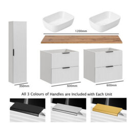 Impact Furniture Bathroom Cabinet Furniture Set White Fluted Double Vanity Unit With Basins Oak Countertop Wall Storage Cabinet Adel - thumbnail 2
