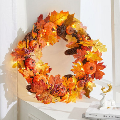 Living And Home Artificial Leaves Decoration Wall Mount Wreath With Lights 60 Cm - image 1