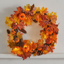 Living And Home Artificial Leaves Decoration Wall Mount Wreath With Lights 60 Cm - thumbnail 3