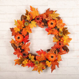 Living And Home Artificial Leaves Decoration Wall Mount Wreath With Lights 60 Cm - thumbnail 2