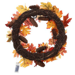 Living And Home Artificial Leaves Decoration Wall Mount Wreath With Lights 60 Cm - thumbnail 5