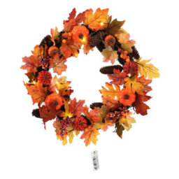 Living And Home Artificial Leaves Decoration Wall Mount Wreath With Lights 60 Cm - thumbnail 4