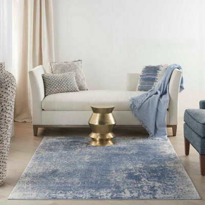 Blue Ivory Modern Abstract Rug Easy To Clean Living Room Bedroom And Dining Room-66 X 229Cm (Runner) - image 1