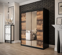 Arte Tilburg 1 Contemporary 2 Mirrored Sliding Door Wardrobe 5 Shelves 2 Rails Dark Oak Effect & Black (H)2000mm (W)1500mm (D)620mm - thumbnail 2