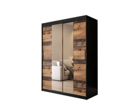 Arte Tilburg 1 Contemporary 2 Mirrored Sliding Door Wardrobe 5 Shelves 2 Rails Dark Oak Effect & Black (H)2000mm (W)1500mm (D)620mm - thumbnail 1