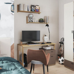 Arte Lenny 04 Computer Desk In Oak Artisan, Beige & Truffle - 1250mm X 760mm X 600mm - Streamlined Workspace Elegance - thumbnail 5