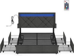 Vasagle King Platform Bed With Storage Drawers, Led Headboard, Usb Charging Ports, For Bedroom, Dark Grey - thumbnail 6