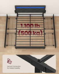 Vasagle King Platform Bed With Storage Drawers, Led Headboard, Usb Charging Ports, For Bedroom, Dark Grey - thumbnail 3