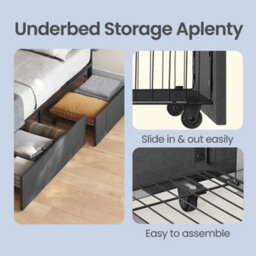 Vasagle King Platform Bed With Storage Drawers, Led Headboard, Usb Charging Ports, For Bedroom, Dark Grey - thumbnail 5