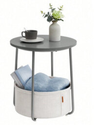 LEDREM Side Table, Round End Table With Fabric Basket, For Living Room Bedroom, Bedside Table, Modern Style,cream White,laurel Green - thumbnail 9