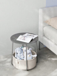 LEDREM Side Table, Round End Table With Fabric Basket, For Living Room Bedroom, Bedside Table, Modern Style,cream White,laurel Green - thumbnail 2