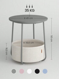 LEDREM Side Table, Round End Table With Fabric Basket, For Living Room Bedroom, Bedside Table, Modern Style,cream White,laurel Green - thumbnail 3