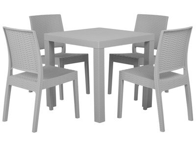 Beliani Garden Dining Set Grey, Square Table 80 X 80 Cm With 4 Stackable Chairs For Balconies - image 1