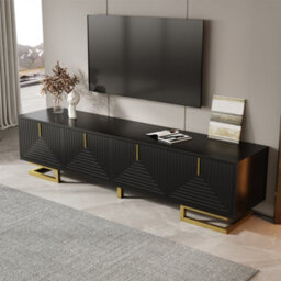 Btm Tv Stand Cabinet Textured Doors Gold Handles Gold Legs Tv Unit For Living Room Furniture - thumbnail 2