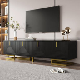 Btm Tv Stand Cabinet Textured Doors Gold Handles Gold Legs Tv Unit For Living Room Furniture - thumbnail 8