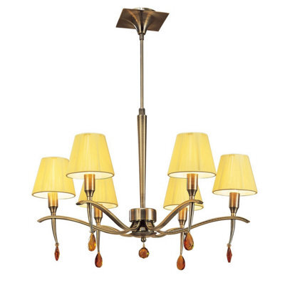 Luminosa Lighting Luminosa Siena Pendant Round 6 Light E14, Antique Brass With Amber Cream Shades And Amber Crystal - image 1