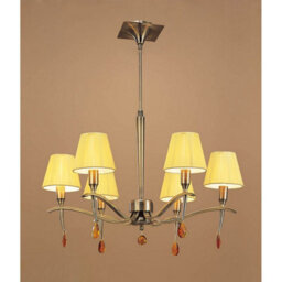 Luminosa Lighting Luminosa Siena Pendant Round 6 Light E14, Antique Brass With Amber Cream Shades And Amber Crystal - thumbnail 2