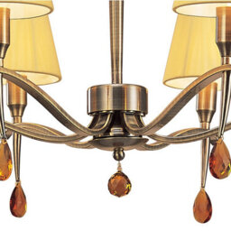 Luminosa Lighting Luminosa Siena Pendant Round 6 Light E14, Antique Brass With Amber Cream Shades And Amber Crystal - thumbnail 5