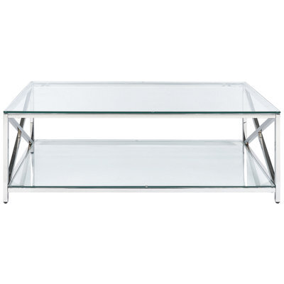 Wyld And Coco Glam Modern Glass Coffee Table 120 X 60 Cm, Polished Silver Steel Frame - image 1