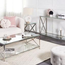 Wyld And Coco Glam Modern Glass Coffee Table 120 X 60 Cm, Polished Silver Steel Frame - thumbnail 2