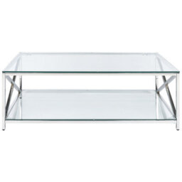 Wyld And Coco Glam Modern Glass Coffee Table 120 X 60 Cm, Polished Silver Steel Frame - thumbnail 1